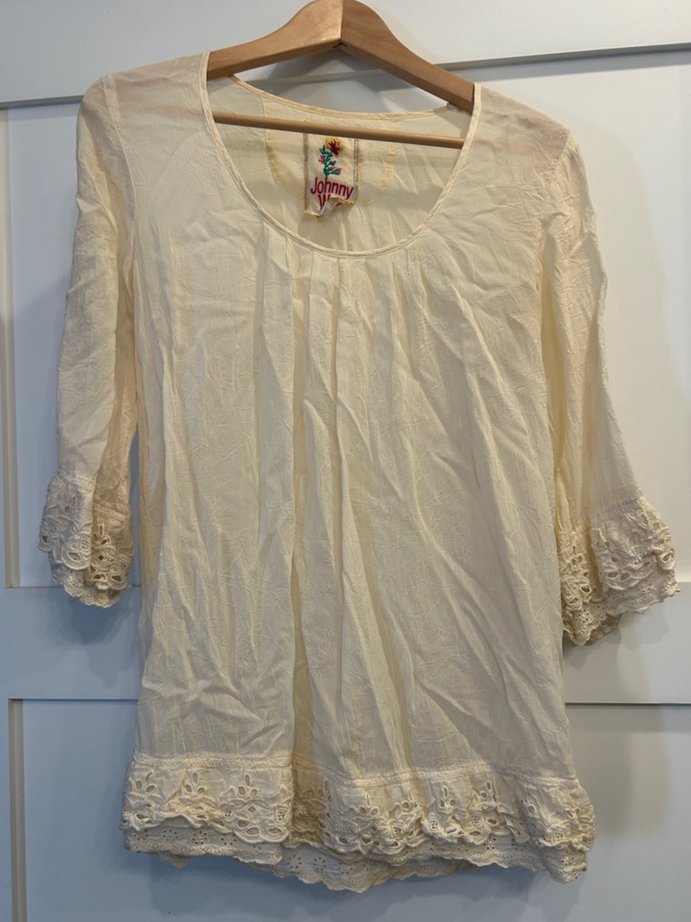 Johnny Was Cream Lace-Trim Tunic Top